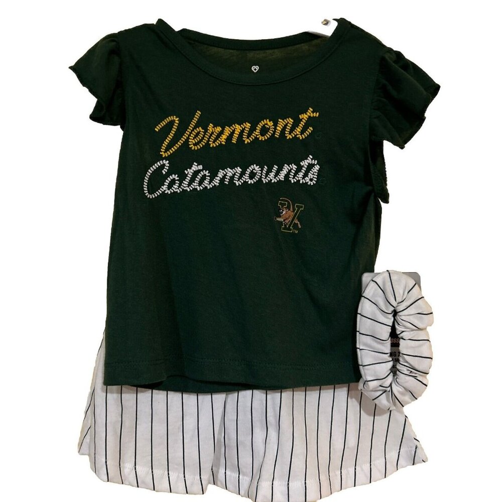 NEW Vermont Catamounts Stripe Set Shirt Shorts Youth 3T Ruffle Outfit Colosseum